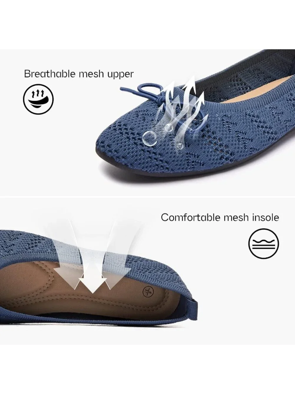 Women's Navy Crochet Lace Round Toe Solid Comfortable Low Heel Ballet Flats